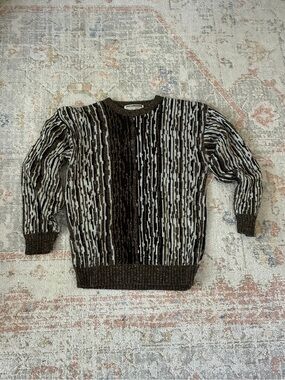 Eric Rhodes Vintage Men's Textured Knit Sweater Brown Cream Geometric Size L